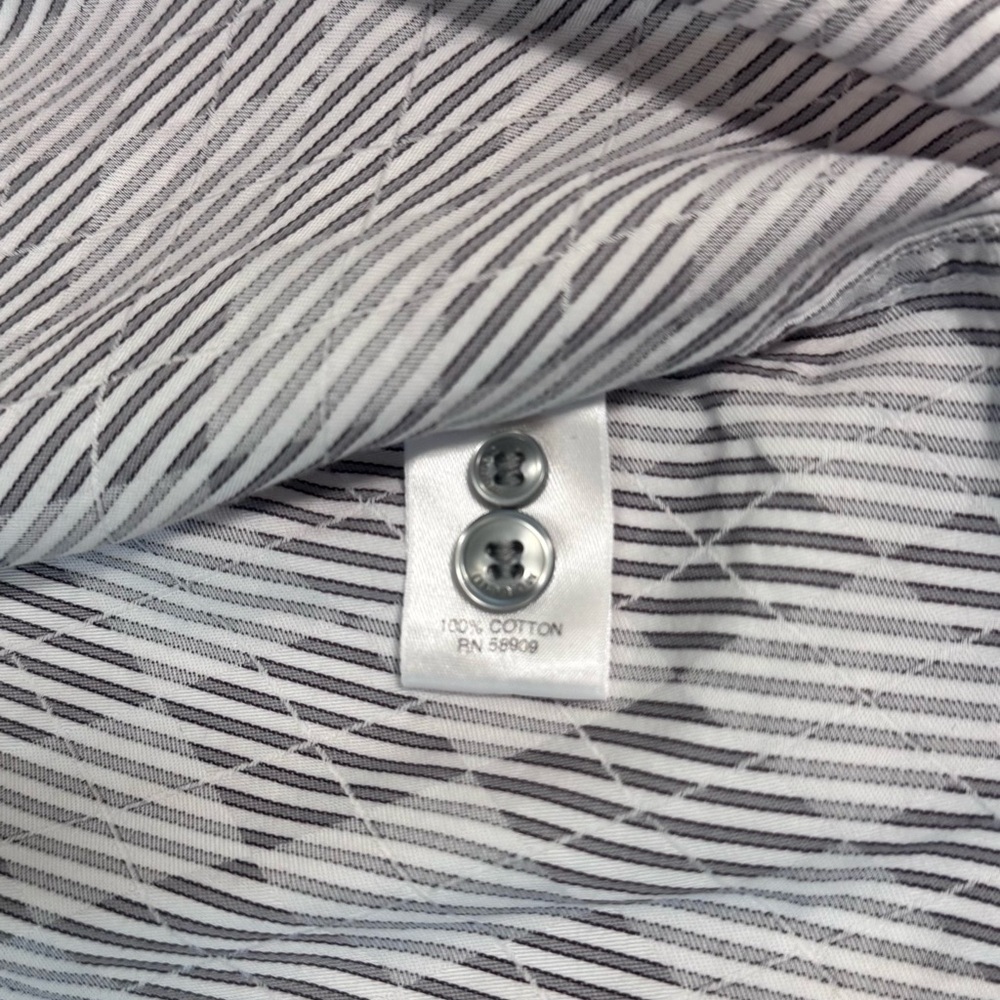 Murano Slim Fit Gray White Textured Stripe Diamond Weave Shirt Men’s M - Picture 8 of 9
